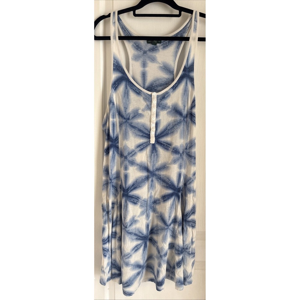LRL Ralph Lauren Jeans Co Fit & Flare Racerback Tie Dye Blue Midi Dress Sz XL
